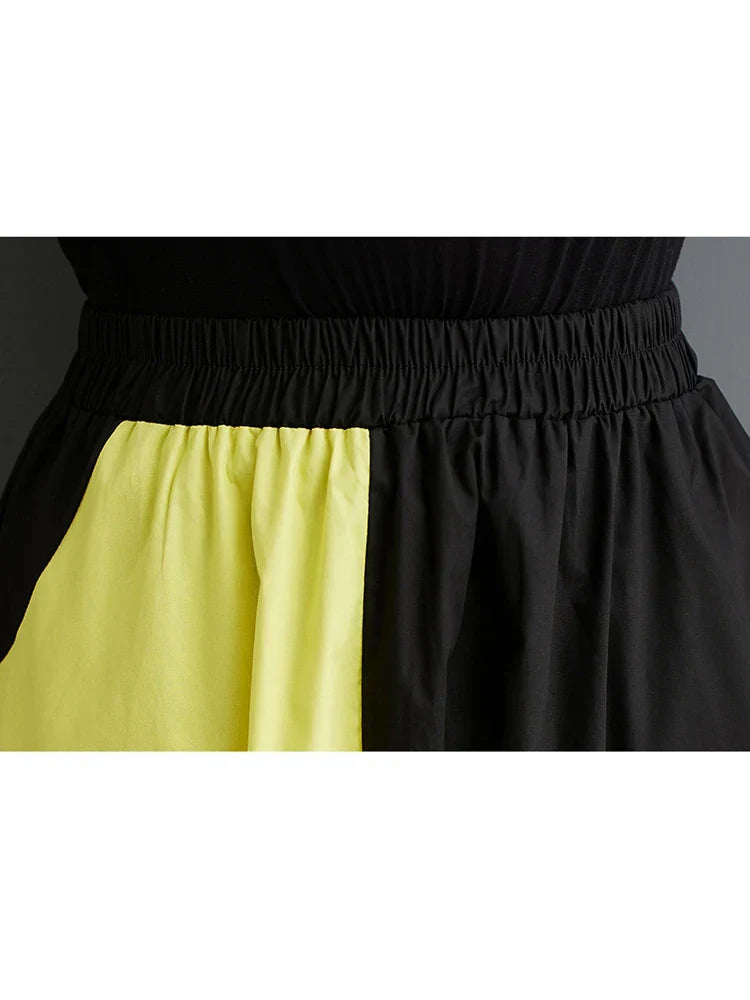 Irregular patchwork skirt in contrasting colour