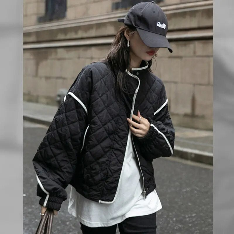 Stylish black quilted coat for women