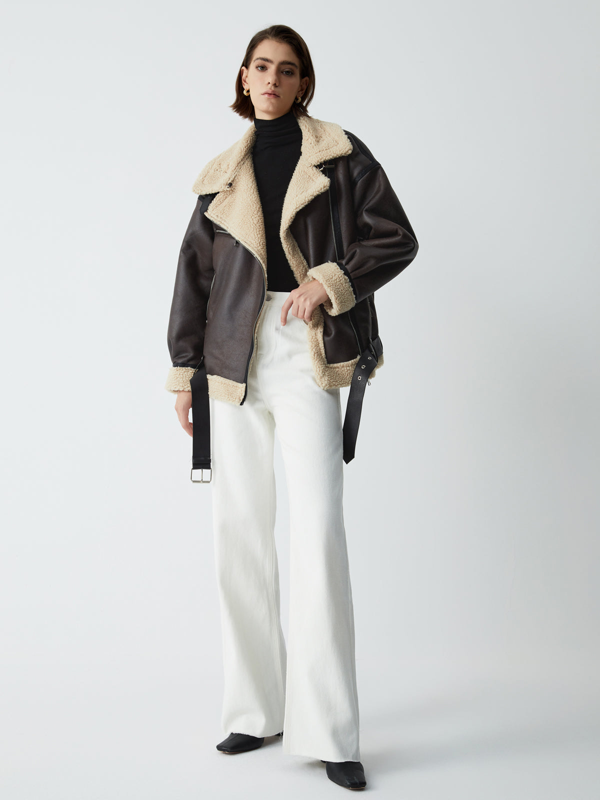 Women's - Classic Faux Fur Leather Jacket - Stylish & Cozy Outerwear