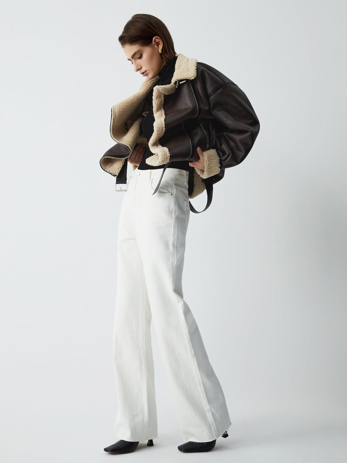 Women's - Classic Faux Fur Leather Jacket - Stylish & Cozy Outerwear