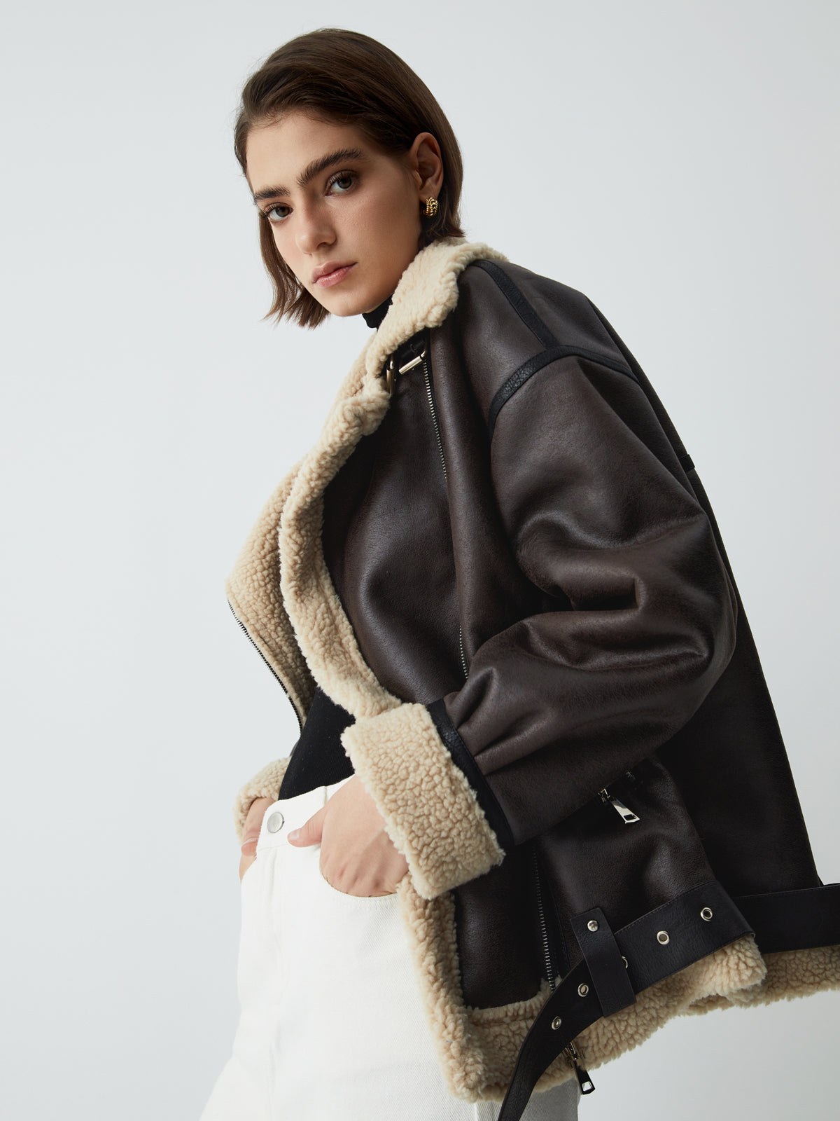 Women's - Classic Faux Fur Leather Jacket - Stylish & Cozy Outerwear