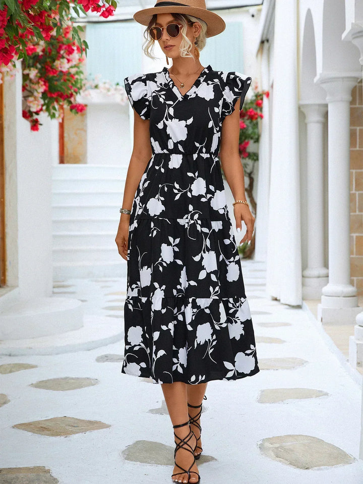 High quality Elegant summer dress with floral print