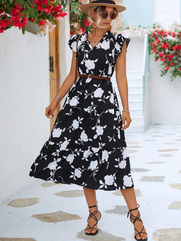 High quality Elegant summer dress with floral print