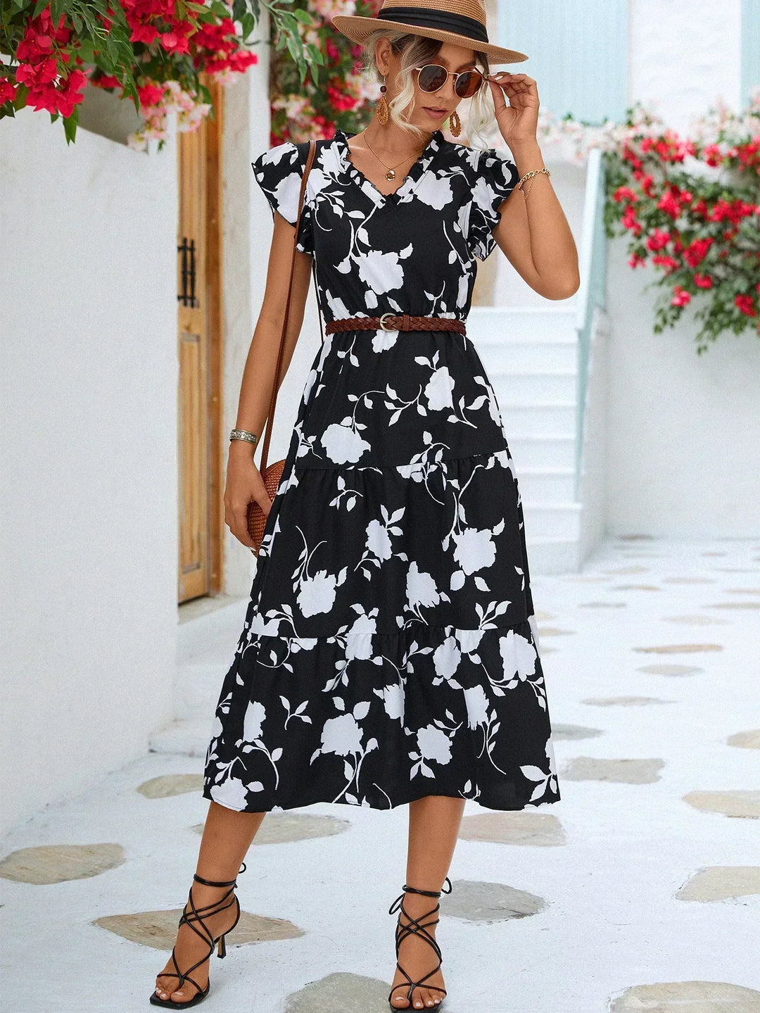 High quality Elegant summer dress with floral print