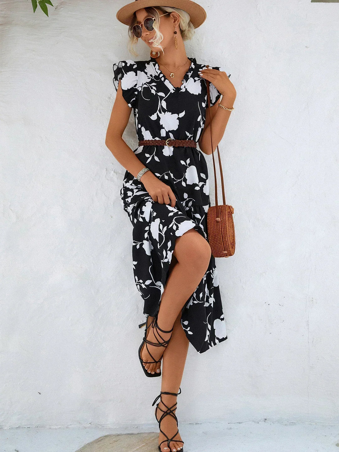 High quality Elegant summer dress with floral print