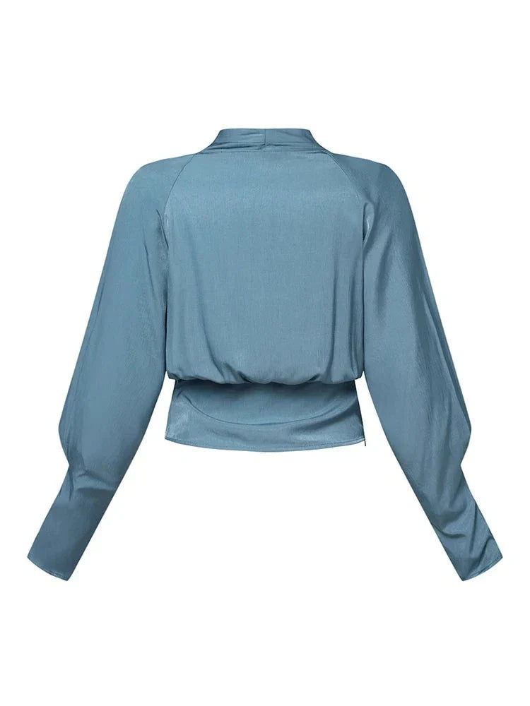 Women's blouses with V-neck and puff sleeves