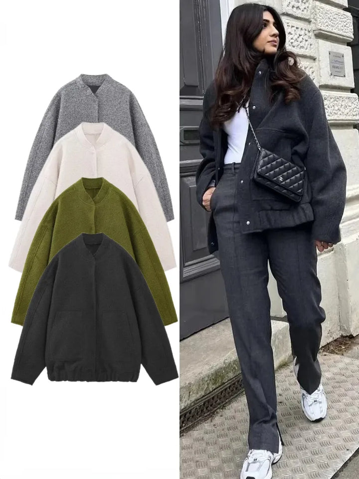 Oversized tweed bomber jacket for women