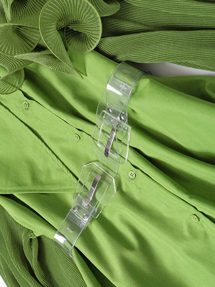 Elegant asymmetric ruffled dress in green