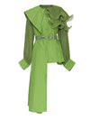 Elegant asymmetric ruffled dress in green