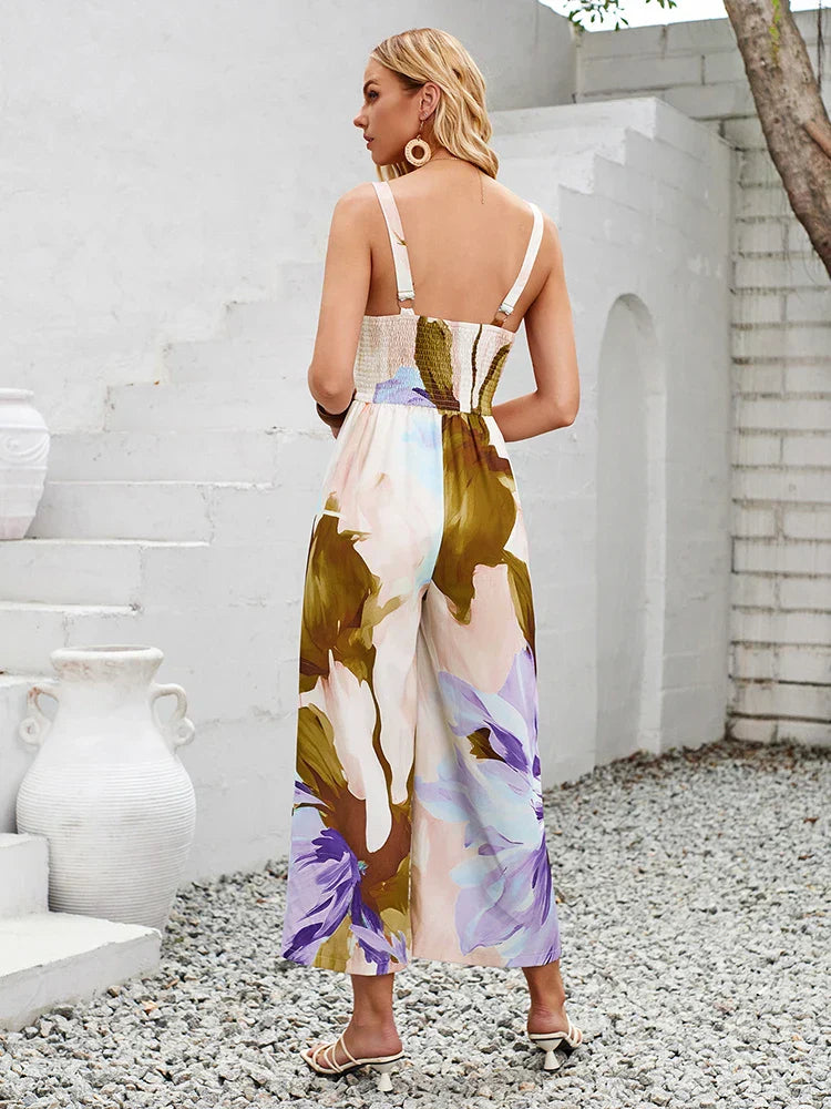 Summer jumpsuit with women's print