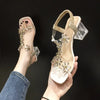 Sandals with crystal flowers and chunky heel