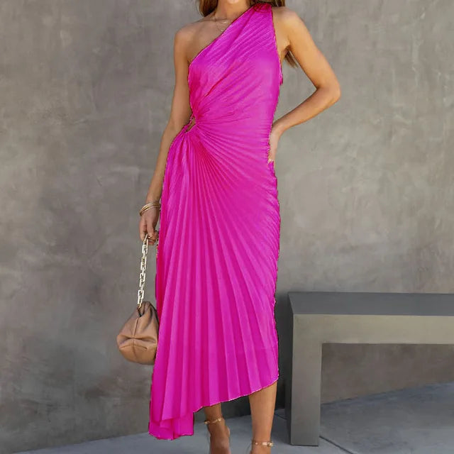 Dress with irregular pleats