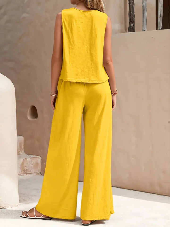 Sleeveless Tank Top and Wide-leg Trousers