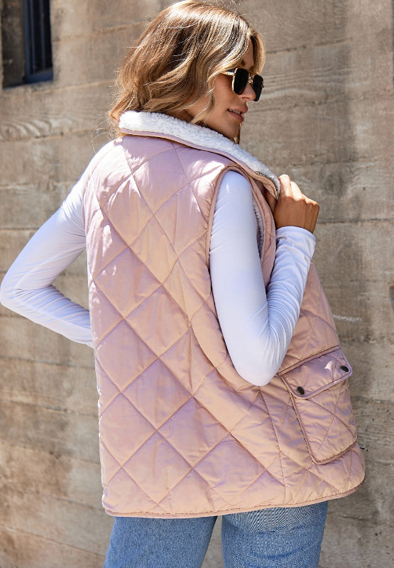 Women's - Cosy Fuzzy Zip-Up Vest Coat with Pockets - Warm and Stylish Outerwear