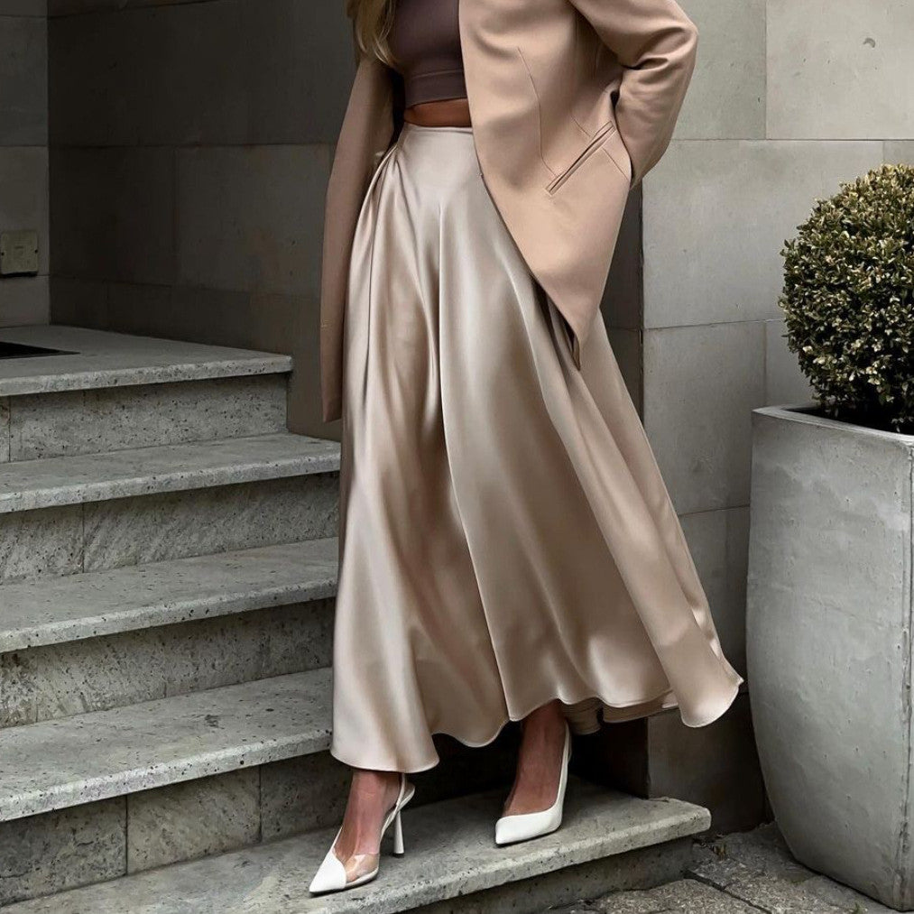 Modern women's fashion graceful satin satin long skirt