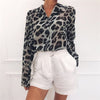 Classy long sleeve leopard print blouse turn down collar