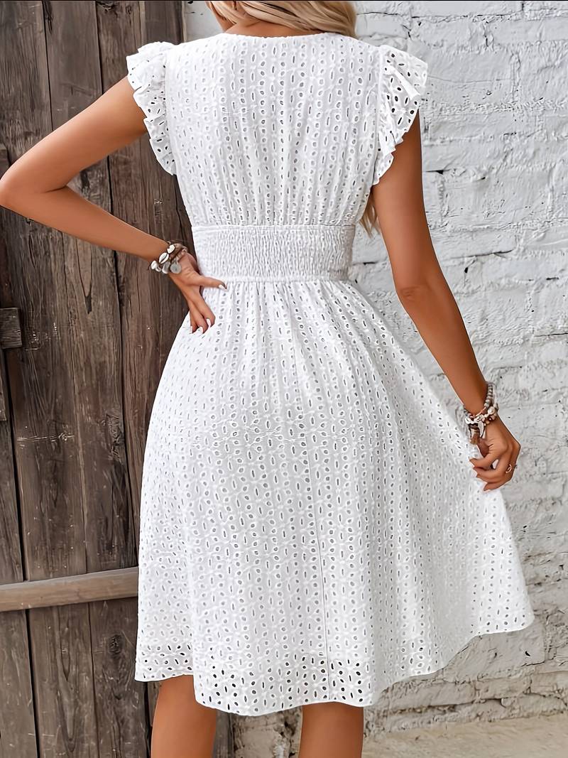 Jacquard lace dress with V-neckline