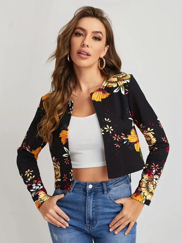 Elegant, simple blazer with an open front and flowers