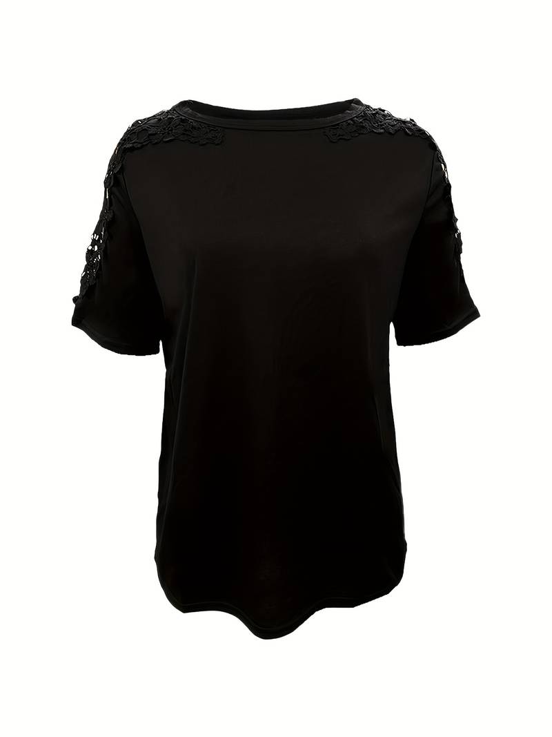 Simple T-shirt with a round neckline and lace seams