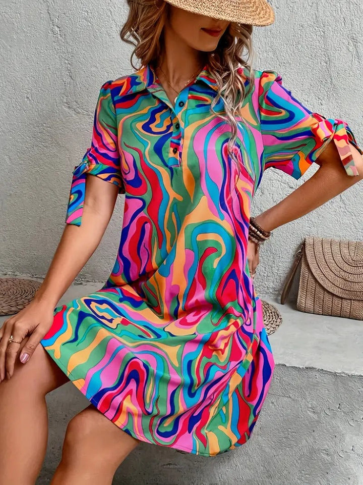 Printed dress with half bow