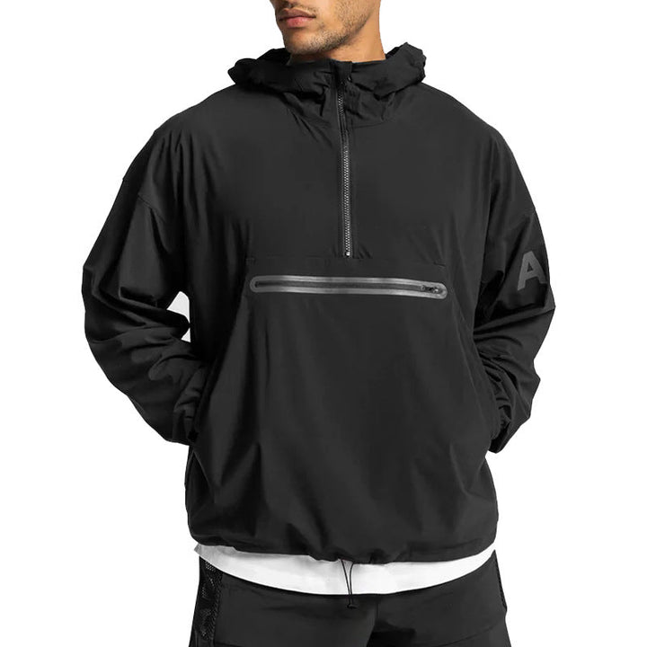 Elegant hooded windbreaker with zip pockets