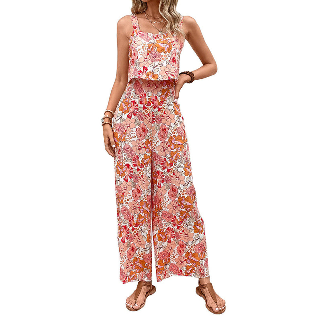 Stylish sleeveless jumpsuit with floral pattern