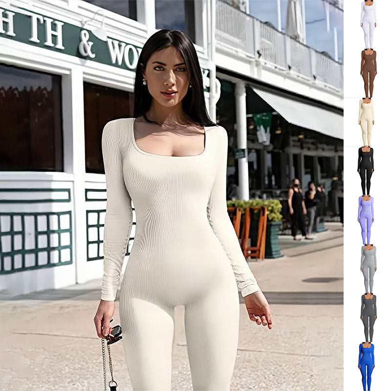 Comfortable Yoga Sport Fitness Jumpsuit Workout Long Sleeve Square Collar