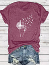 T-shirt with dandelion print and round neckline