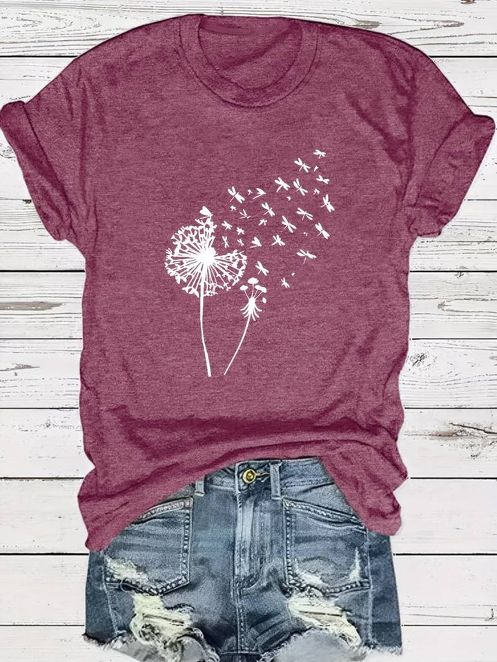 T-shirt with dandelion print and round neckline