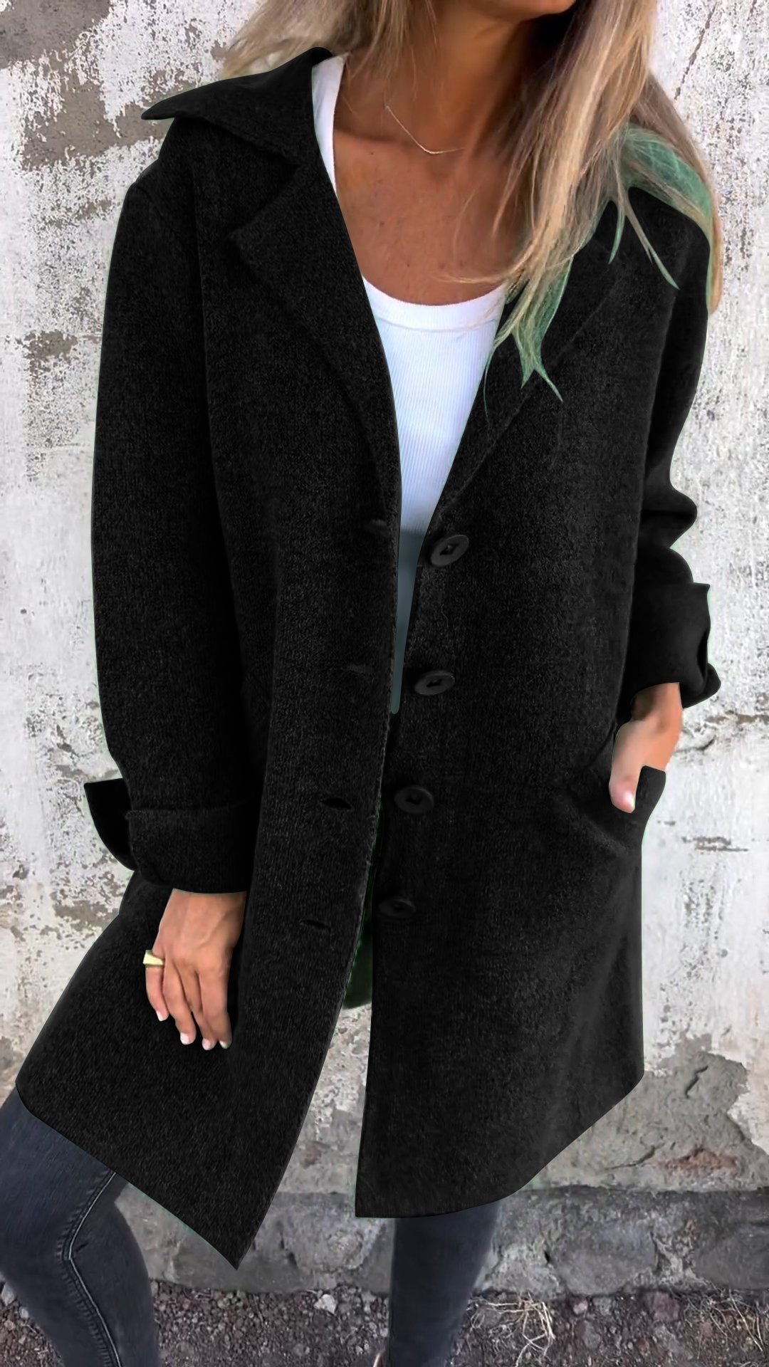 Women's - Casual Long Coat with Cuffs - Cotton - Stylish & Comfortable Outerwear