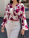 Cropped Blouse With V-Neck and Bow On The Back With Rose Print