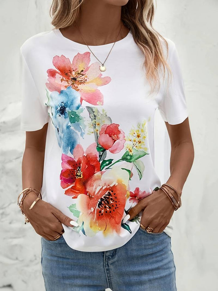 T-shirt with floral print and round neckline