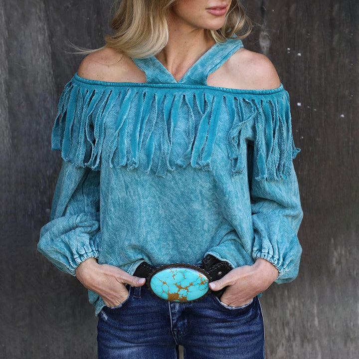 One-neck off-shoulder casual ladies blouse