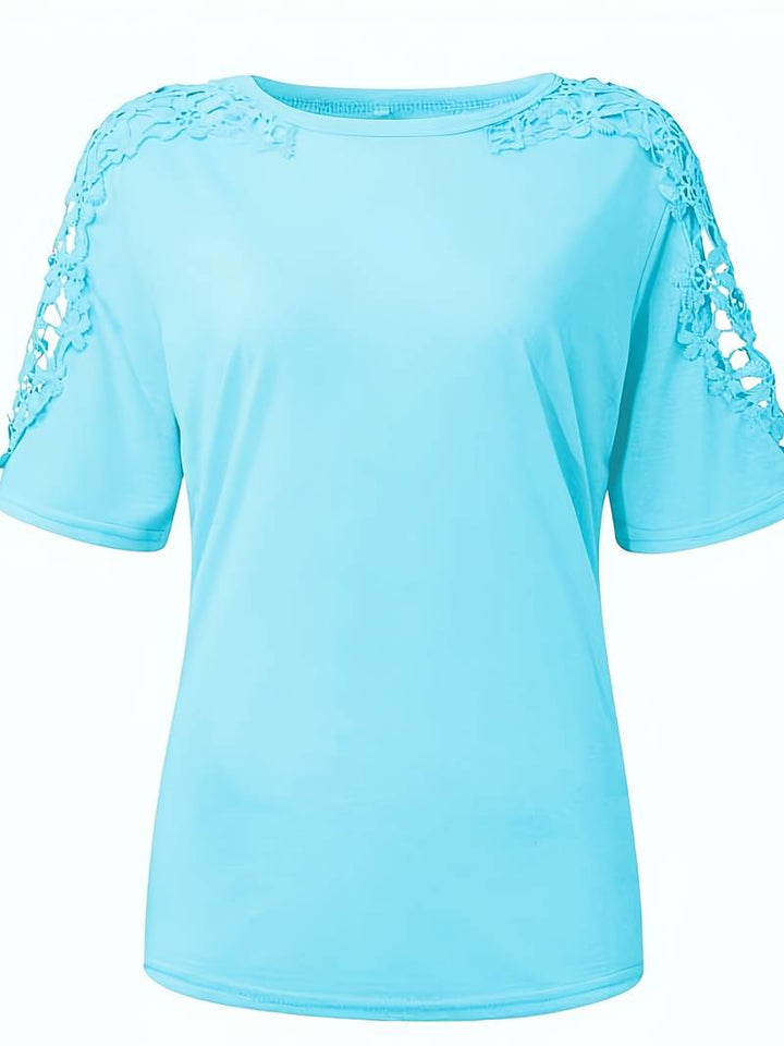 Simple T-shirt with a round neckline and lace seams