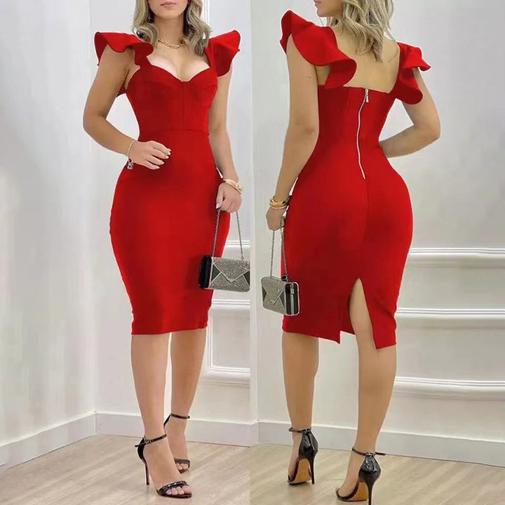 Ladies elegant solid colour hip-hugging dress