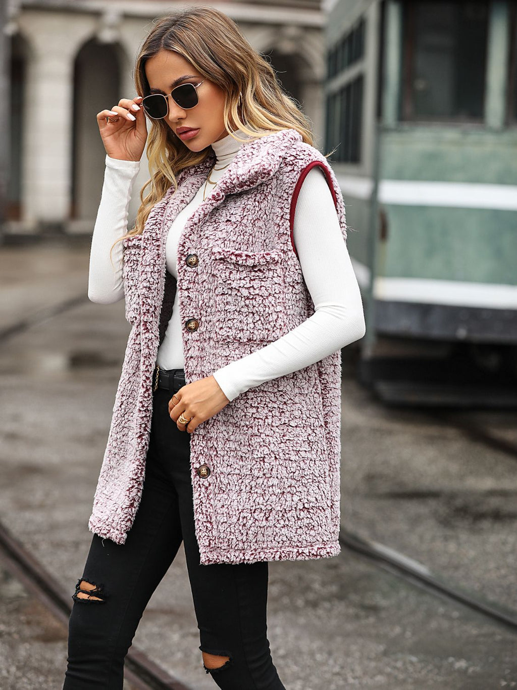 Women's - Full Size Button Down Collared Neck Vest - Stylish & Versatile Layering Piece