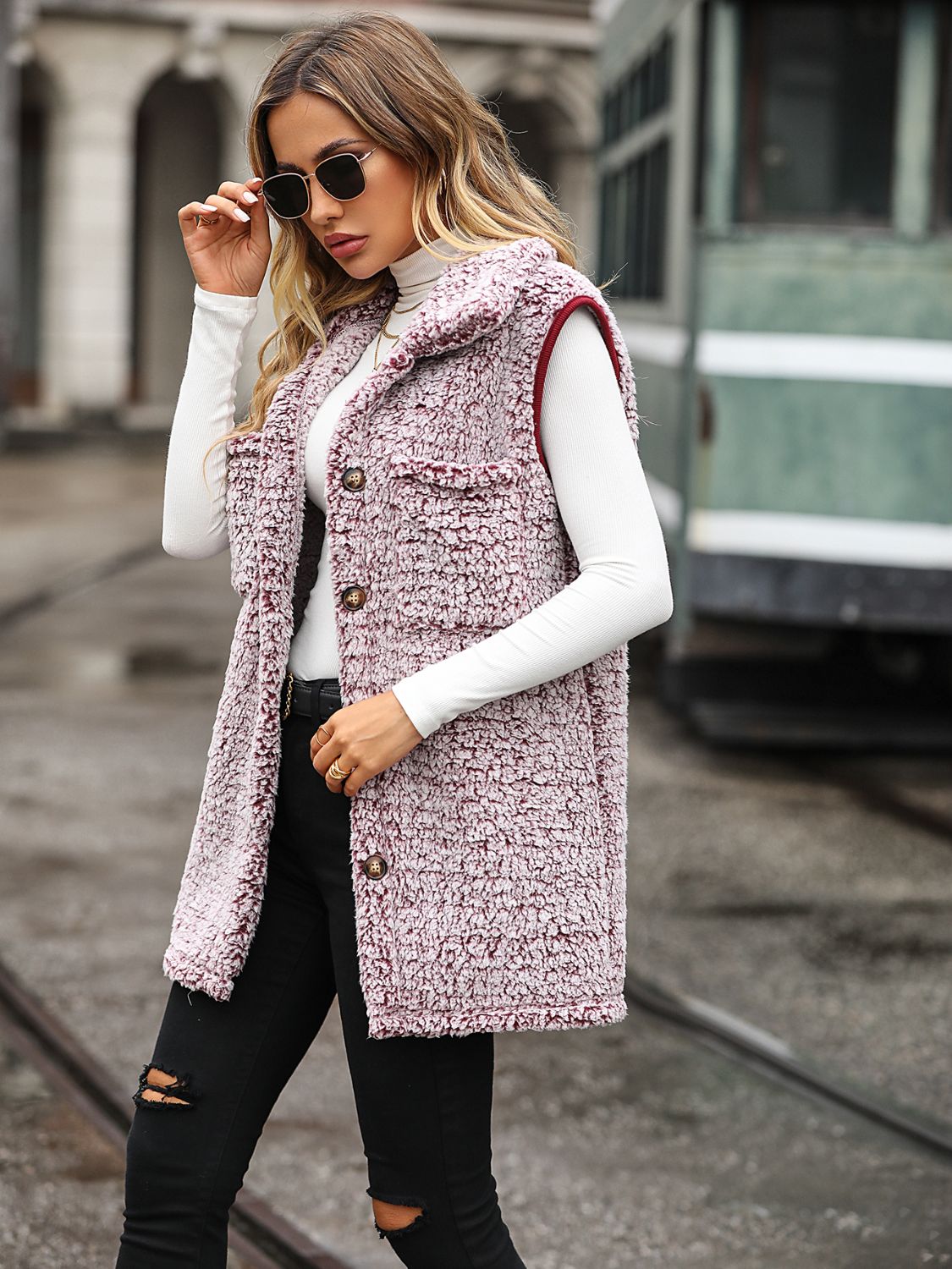Women's - Full Size Button Down Collared Neck Vest - Stylish & Versatile Layering Piece
