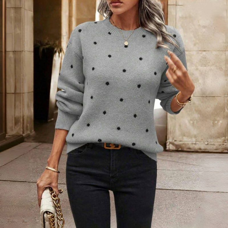 Women's - Polka Dot Knit Sweater - Cosy Style for Effortless Fashion