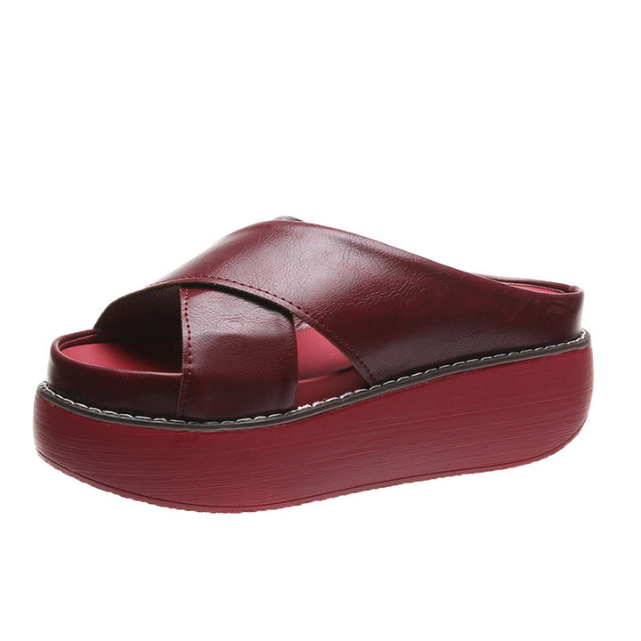 Soft platform sandals with thick leather heel