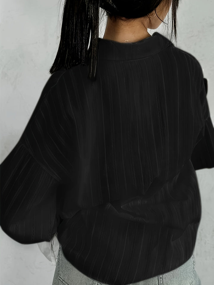 Women's -  Long Sleeve Linen Blouse - Collared & Semi-Transparent Shirt - Stylish Women's Top