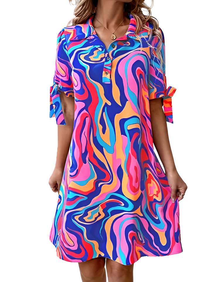 Printed dress with half bow