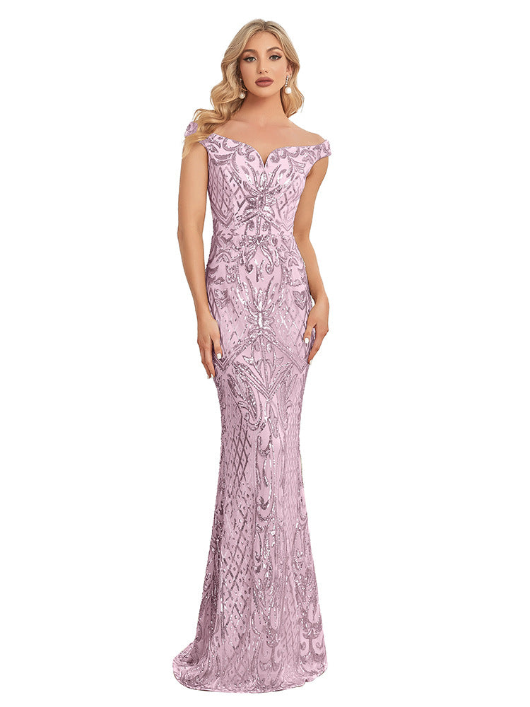 Polished Slim Elasticated Fishtail Banquet Evening Dress