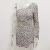 Fashionable sequin shoulder high waist hollow-out dress