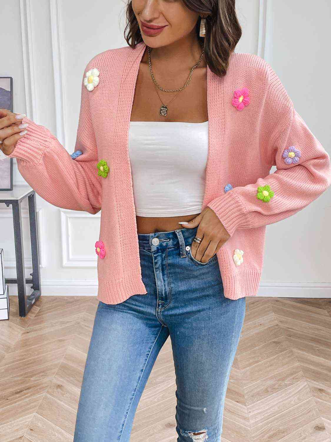 Women's - Floral Long Sleeve Open Front Cardigan - Lightweight & Stylish - Perfect Layering Piece