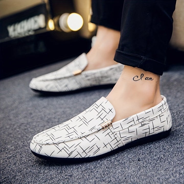 Men's - Slip-On Loafers - Stylish Casual Shoes with Geometric Pattern - Comfortable Everyday Footwear