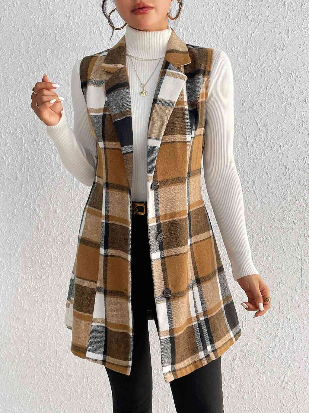 Women's - Chic Plaid Lapel Collar Vest - Stylish Layering Essential