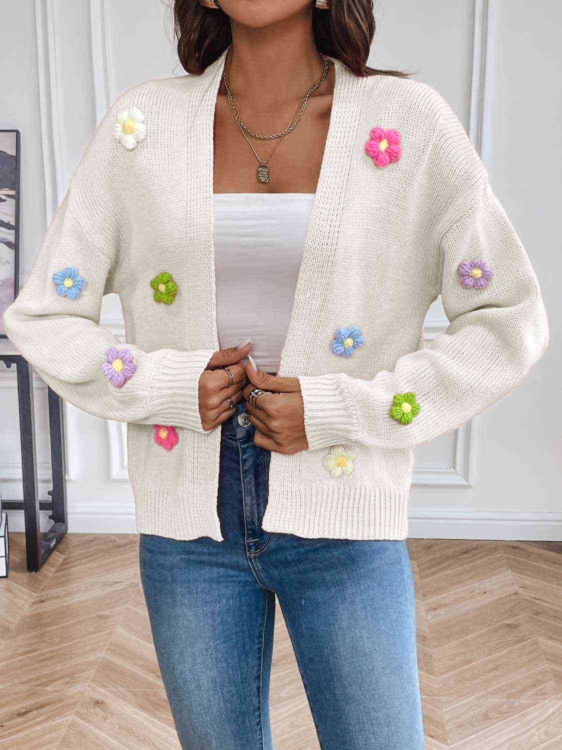 Women's - Floral Long Sleeve Open Front Cardigan - Lightweight & Stylish - Perfect Layering Piece
