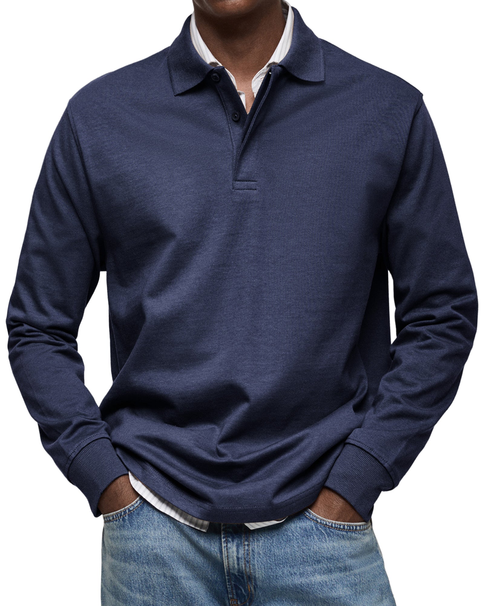 Men's - Polo Shirt - Casual Cotton Knit - Long Sleeve  - Smart Casual Top