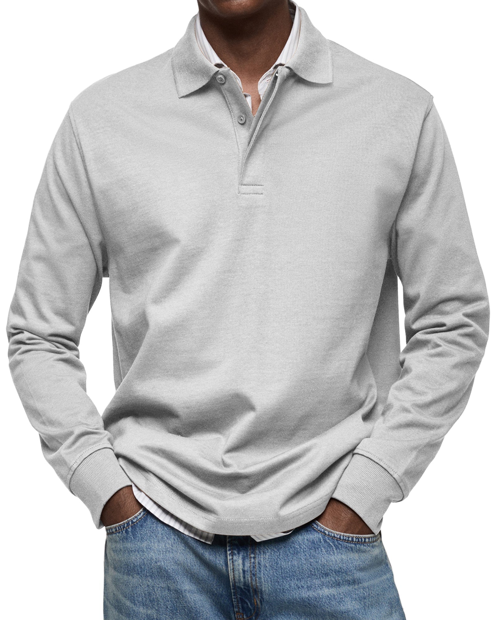Men's - Polo Shirt - Casual Cotton Knit - Long Sleeve  - Smart Casual Top