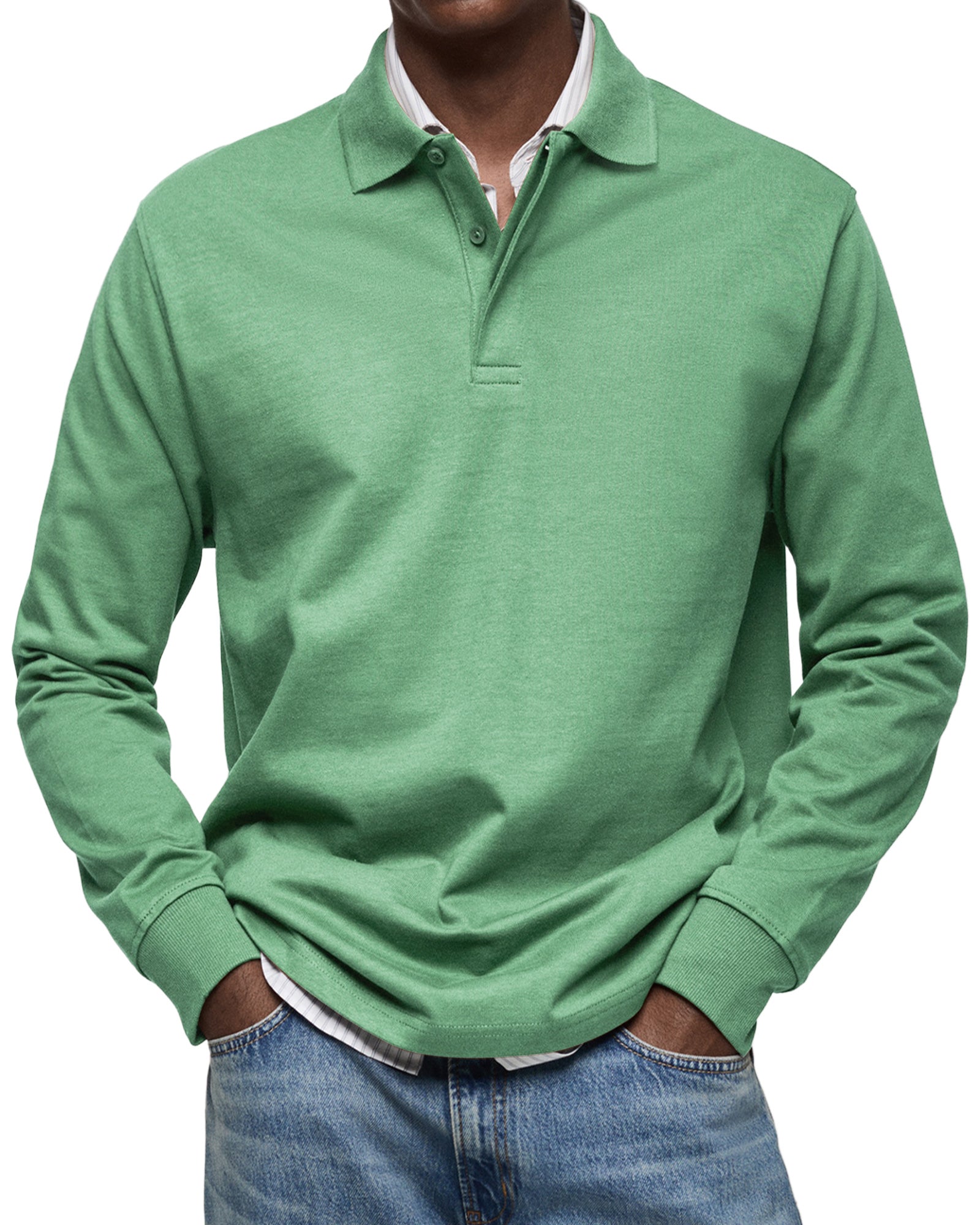 Men's - Polo Shirt - Casual Cotton Knit - Long Sleeve  - Smart Casual Top